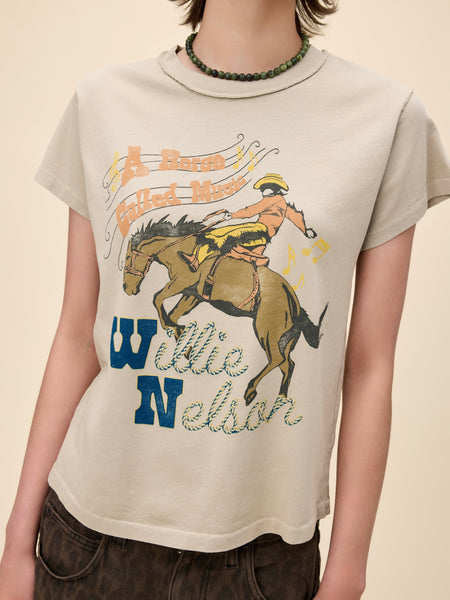 Willie Nelson Horse Called Music Reverse GF Tee in Desert Sage