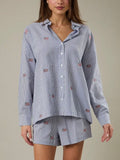 Embroidered Flag Button Down in Navy & White