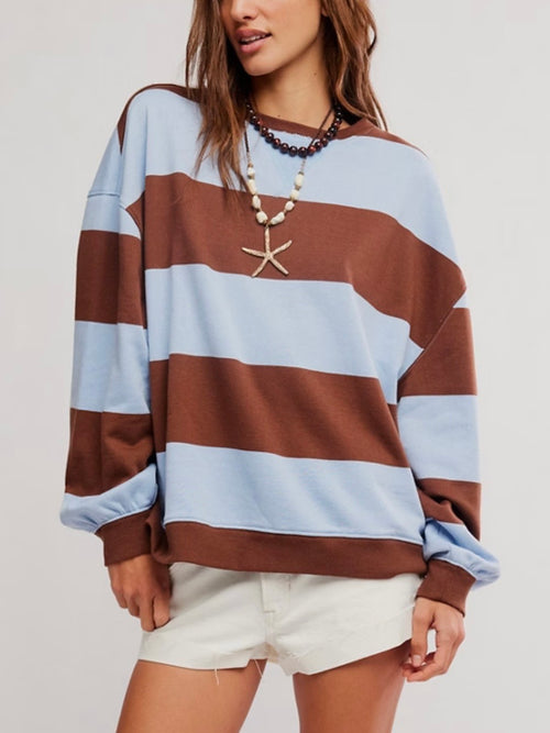 Classic Striped Oversized Crew in Periwinkle Combo