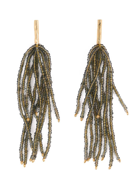 Marissa Bead Fringe Earrings in Olive