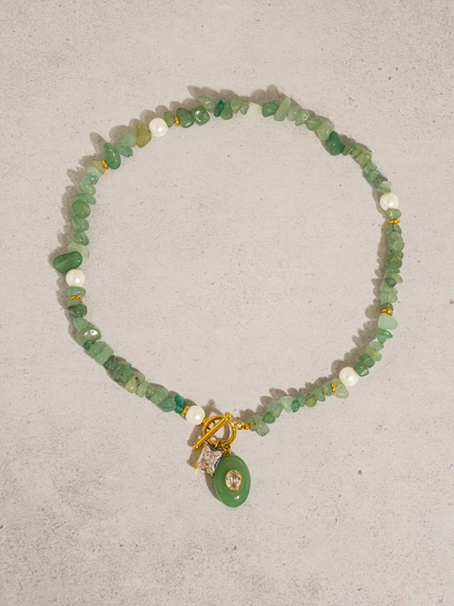 Cercey Stone Charm Necklace in Green
