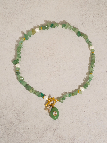 Cercey Stone Charm Necklace in Green