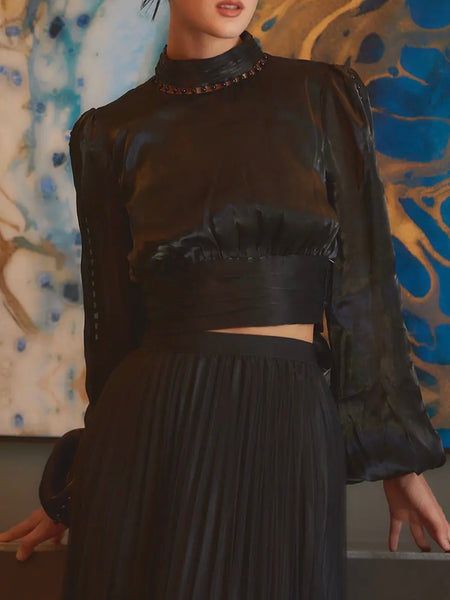 Perfect Pearl Trim Blouse in Black