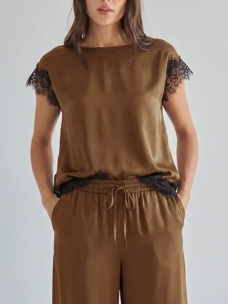 City Chic Satin Set in Mocha
