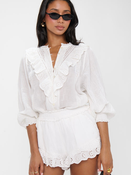 French Blouse in White Eyelet