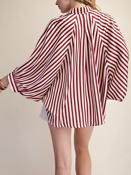 Stripe Season Blouse in Burgundy