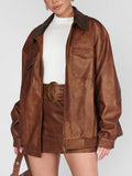 Maverick Bomber Jacket in Chestnut Brown Faux Leather