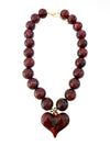 Kaiden Chunky Beaded Heart Necklace in Maroon