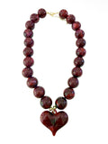 Kaiden Chunky Beaded Heart Necklace in Maroon