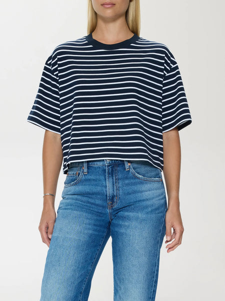 Mae Cropped Tee in Navy Stripe