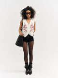 Molly Embroidered Sweater Vest in Cream