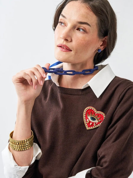 Avery Heart Eye Beaded Embroidered Brooch