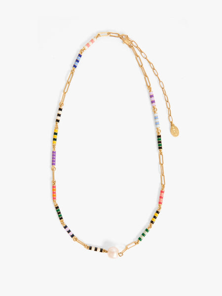 Le Stripe Pearl Necklace in Multi