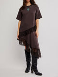 Frosted Lace Layered Tee in Deep Fudge