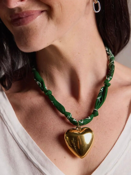 Oversized Heart Bandana Necklace in Dark Green