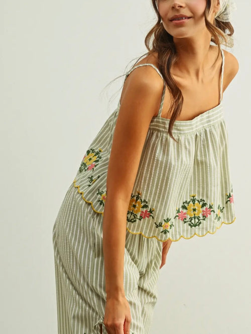 Positano Stripe Tank in Sage