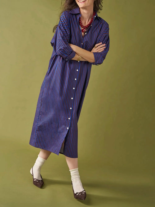 Colette Shirt Dress in Blue & Brown