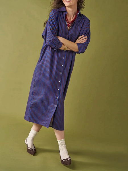 Colette Shirt Dress in Blue & Brown