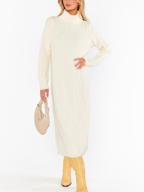 Montreal Midi Dress in Cream Cable Knit