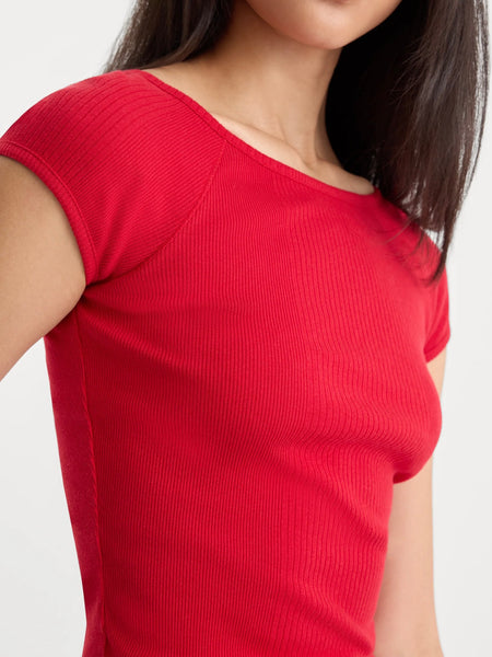The Variegated Rib Top in Crimson Rose