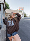 Custom Embroidered Gingham TRL Mock Neck in Brown