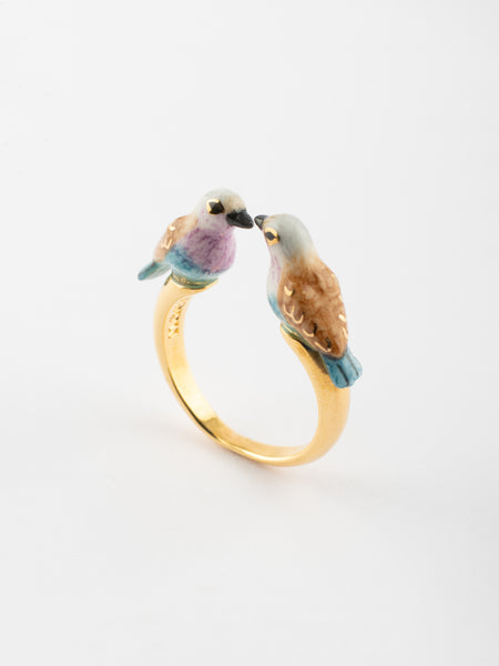 White Owl & Aster Flowers Ring