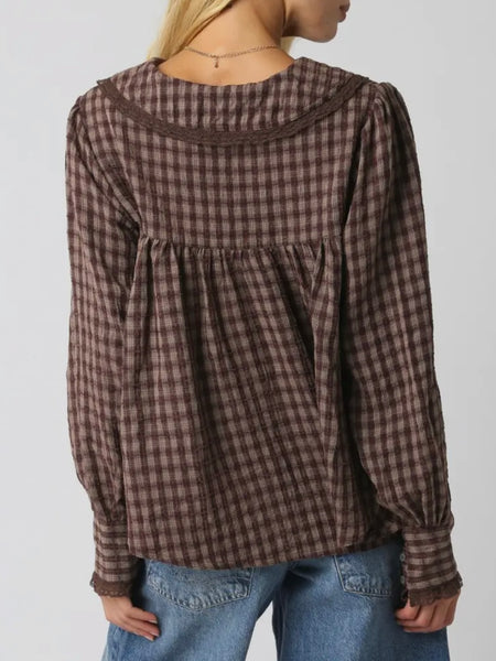 We're All Plaid Here Blouse in Brown