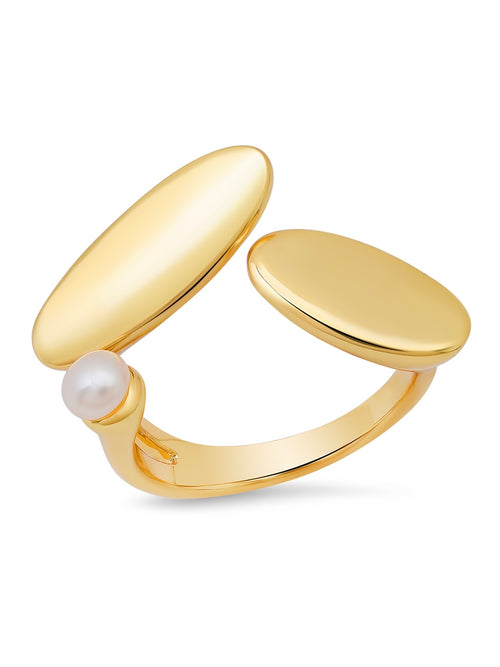 Gold & Pearl Asymmetrical Disc Ring