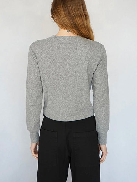 Long Sleeve Cotton Rib Crew in Heather Grey