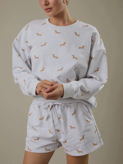 Stretched Out Sweatshirt in Doggy Print Grey
