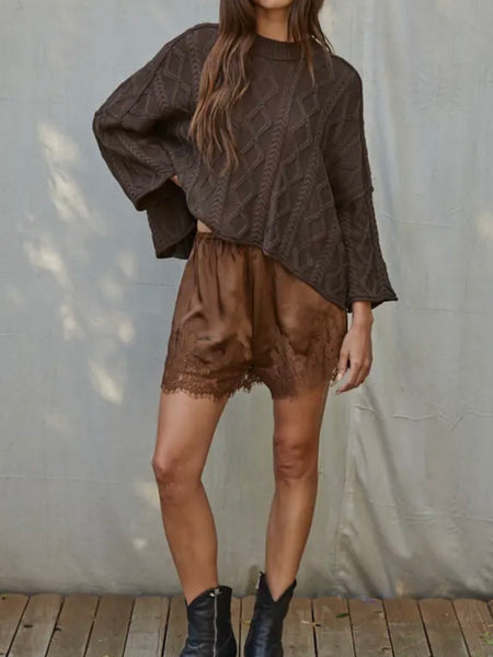 Love A Little Lace Shorts in Brown
