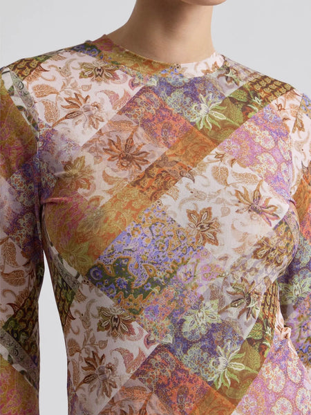 Printed Mesh Long Sleeve Top in Outpost Paisley
