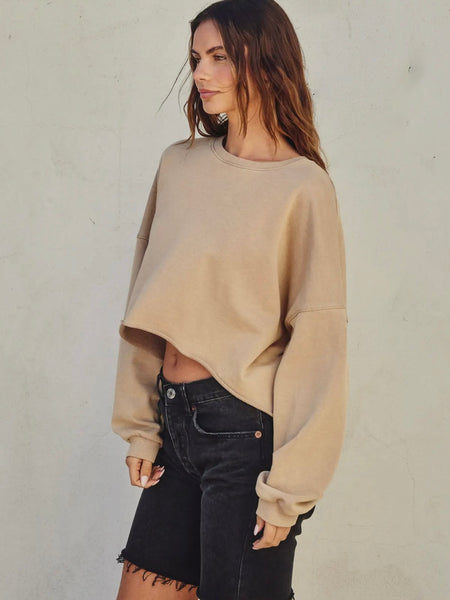 Crop Til You Drop Pullover in Warm Taupe