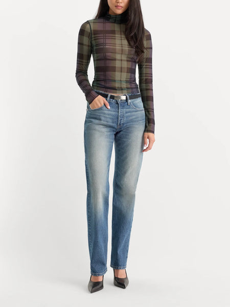The Mesh Turtleneck in Navy & Green Plaid