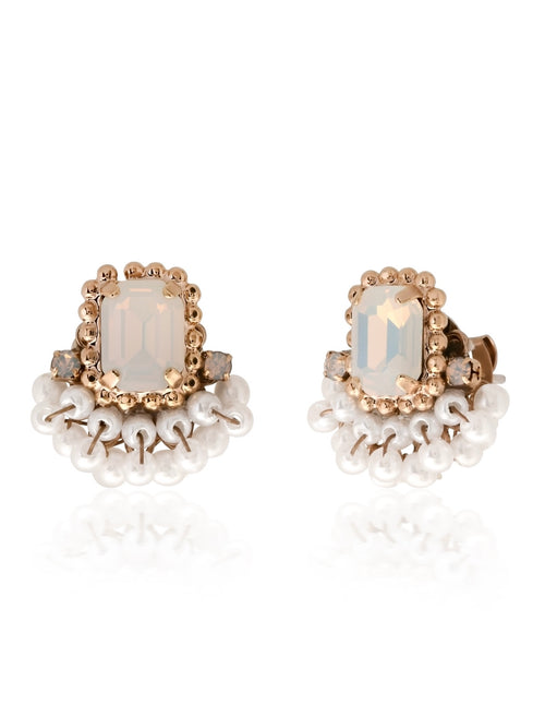 Milky White Crystal & Pearl Studs