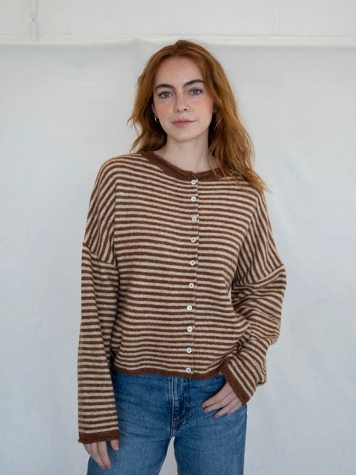 Piper Cardigan in Brown Stripe