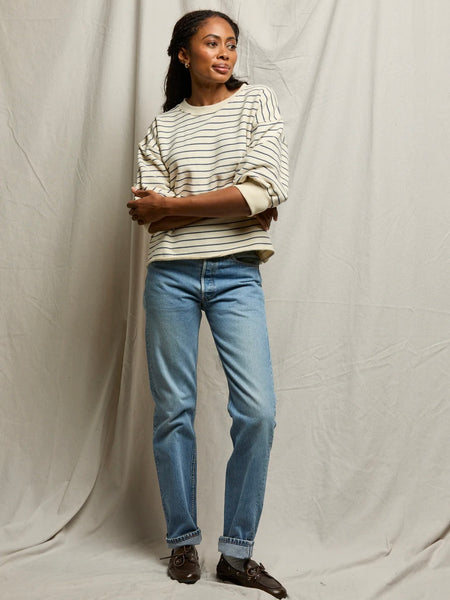 Niall Fleece Pullover in Navy Stripe