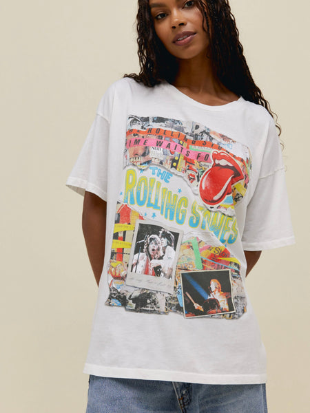 Rolling Stones Time Waits For No One Merch Tee in Vintage White