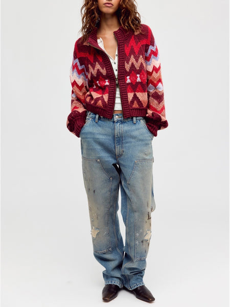 Sundazed Jacquard Cardi in Crimson Frost