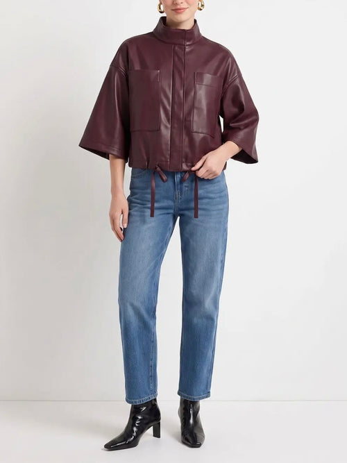 Vivianne Faux Leather Cape in Wine