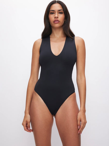 Scuba Deep V Tank Bodysuit in Black