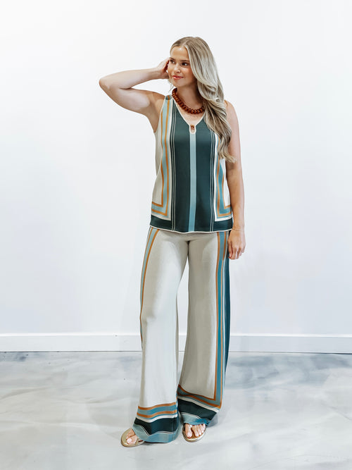 Border Stripe Wide Leg Pants in Natural Desert