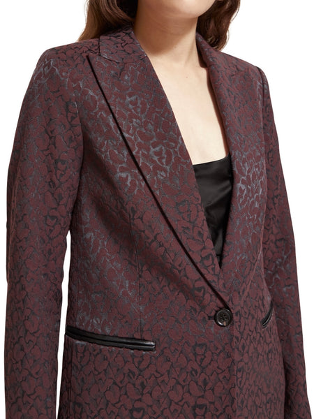 Leopard Jacquard Blazer in Bordeaux