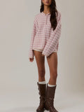 Get With Gingham Henley Sweater in Pink