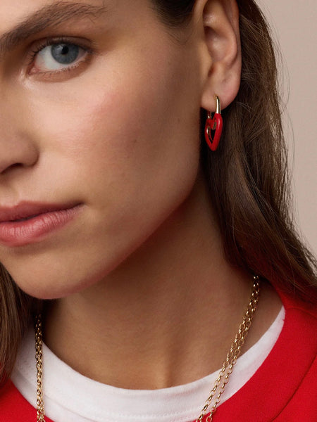 Open Heart Enamel Padlock Hoops in Red