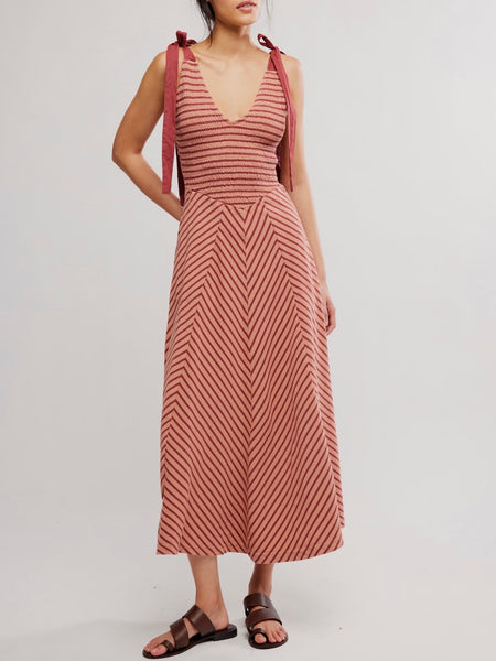 Cecelia Midi Dress in Burnt Henna Combo