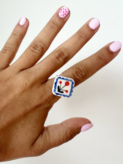 Quilt Square Porcelain Ring in Floral