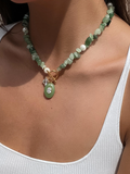 Cercey Stone Charm Necklace in Green