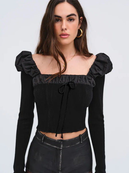 Aliyah Pointelle Top in Black