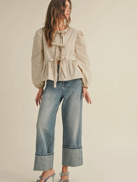 Tied & True Blouse in Beige